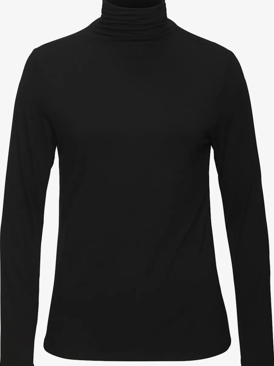 T-shirt à col montant avec fronces aux manches longues