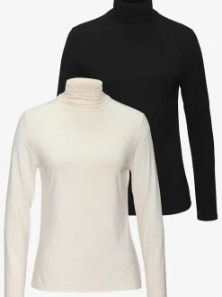 T-shirt à col montant avec fronces aux manches longues