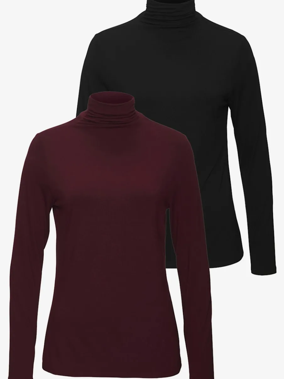 T-shirt à col montant avec fronces aux manches longues
