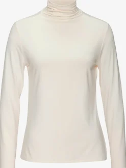 T-shirt à col montant avec fronces aux manches longues