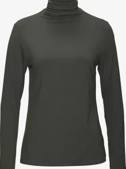T-shirt à col montant avec fronces aux manches longues