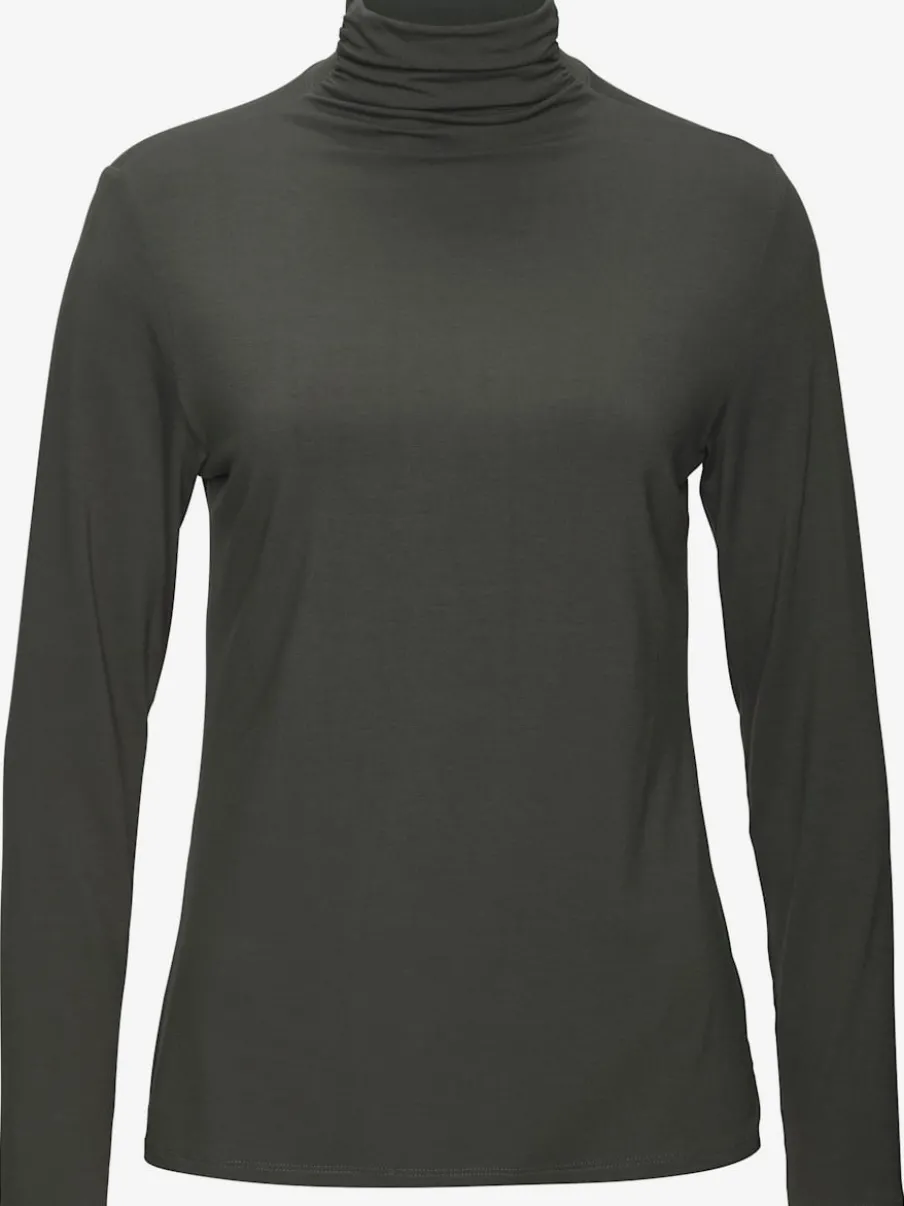 T-shirt à col montant avec fronces aux manches longues
