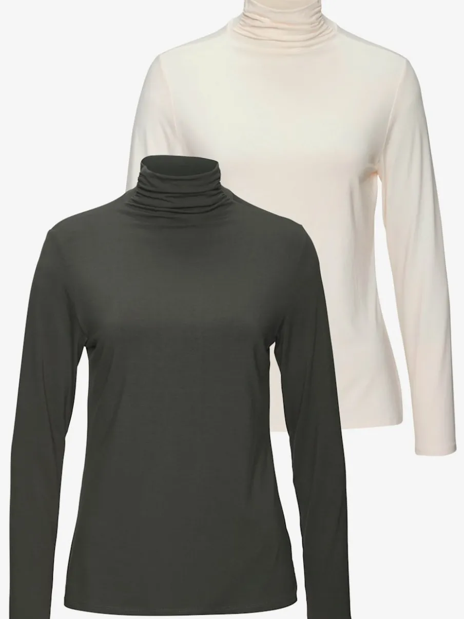 T-shirt à col montant avec fronces aux manches longues