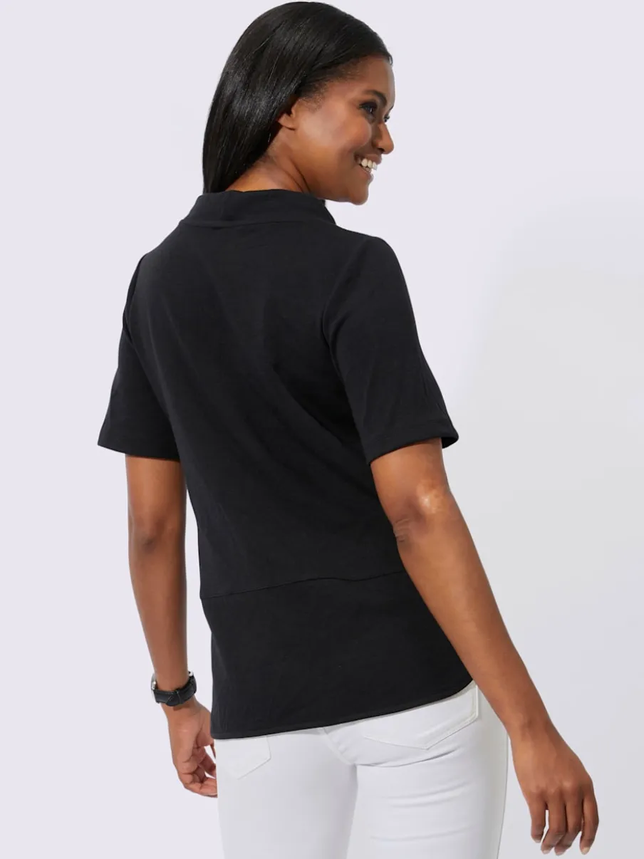 T-shirt à col montant avec imprimé brillant et pierres