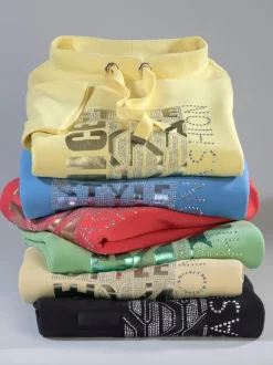 T-shirt à col montant avec imprimé brillant et pierres