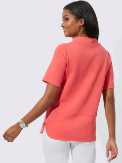 T-shirt à col montant avec imprimé brillant et pierres