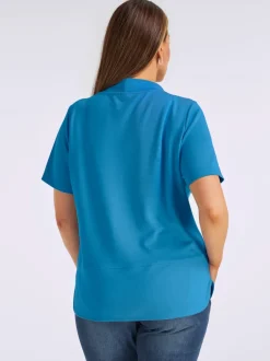 T-shirt à col montant avec imprimé brillant et pierres