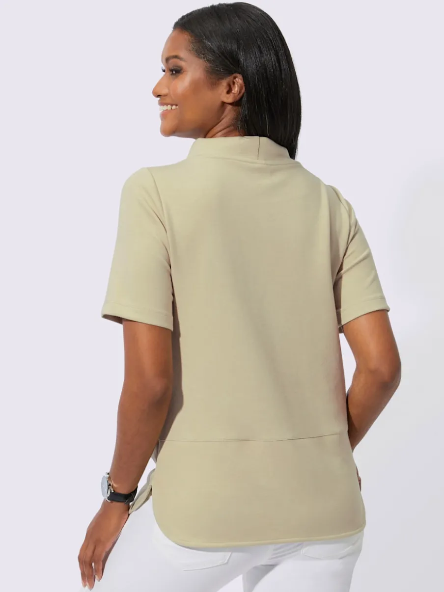 T-shirt à col montant avec imprimé brillant et pierres