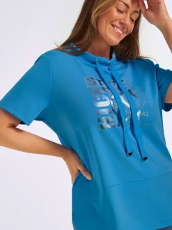 T-shirt à col montant avec imprimé brillant et pierres