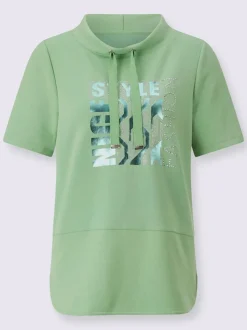 T-shirt à col montant avec imprimé brillant et pierres