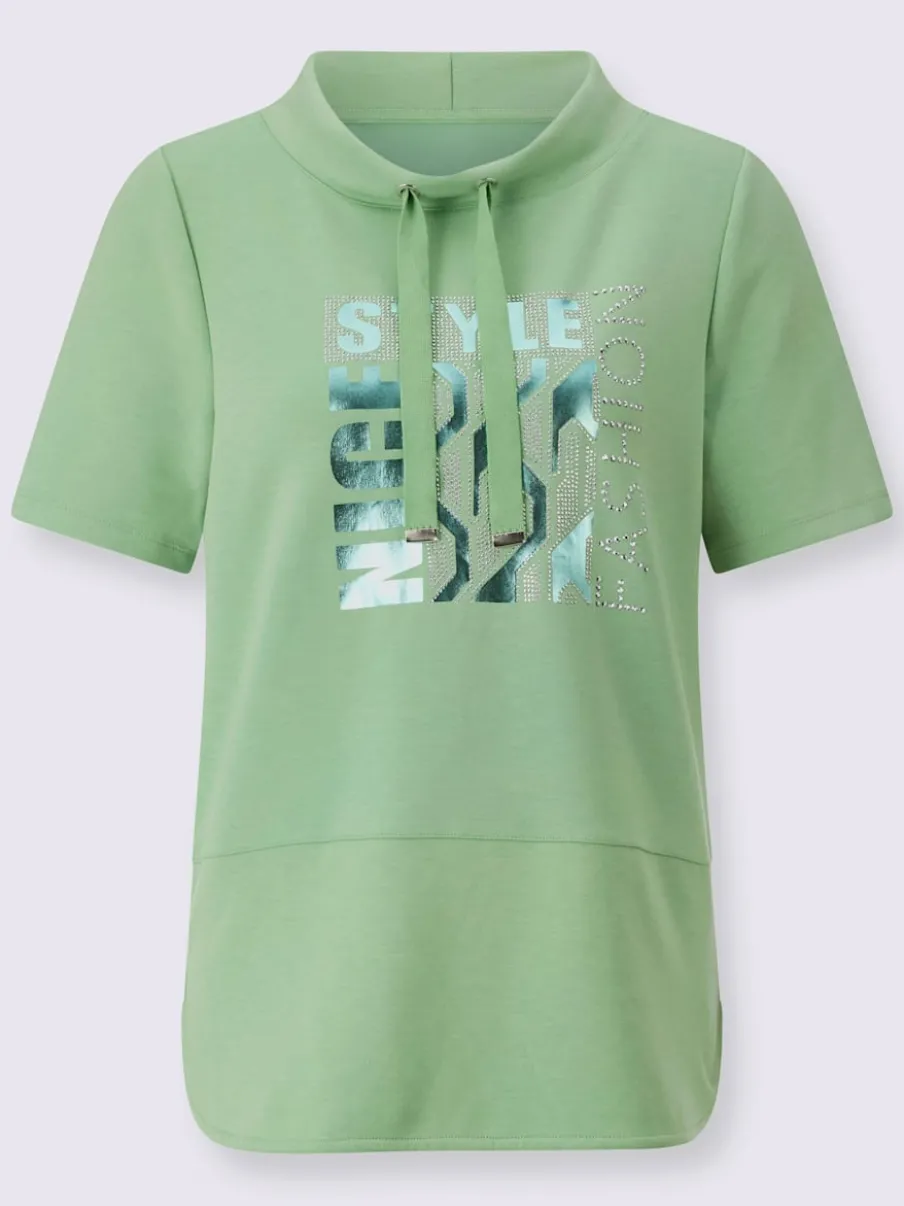 T-shirt à col montant avec imprimé brillant et pierres
