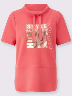 T-shirt à col montant avec imprimé brillant et pierres