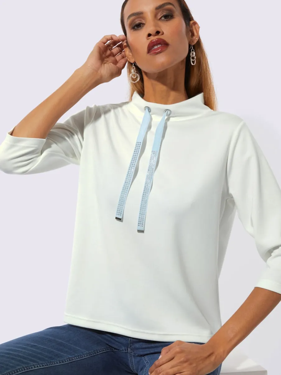 T-shirt à col montant avec manches 3/4 et ruban ajustable