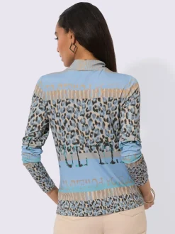 T-shirt à col montant en coton avec motifs léopard