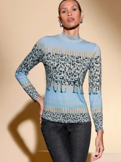 T-shirt à col montant en coton avec motifs léopard