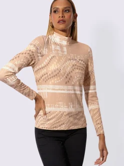 T-shirt à col montant en viscose avec motifs graphiques et manches longues