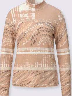 T-shirt à col montant en viscose avec motifs graphiques et manches longues