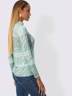 T-shirt à col montant en viscose avec motifs graphiques et manches longues