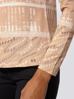 T-shirt à col montant en viscose avec motifs graphiques et manches longues
