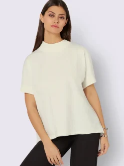 T-shirt à col montant et manches chauve-souris en coton doux