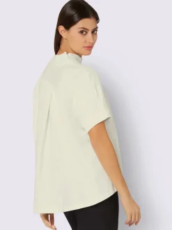 T-shirt à col montant et manches chauve-souris en coton doux