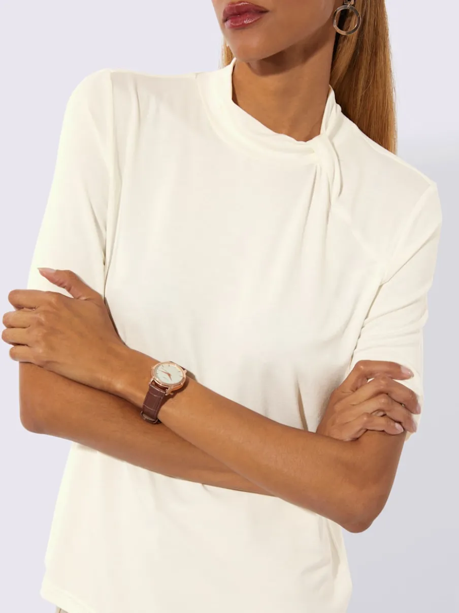 T-shirt à col montant froncé en viscose écologique