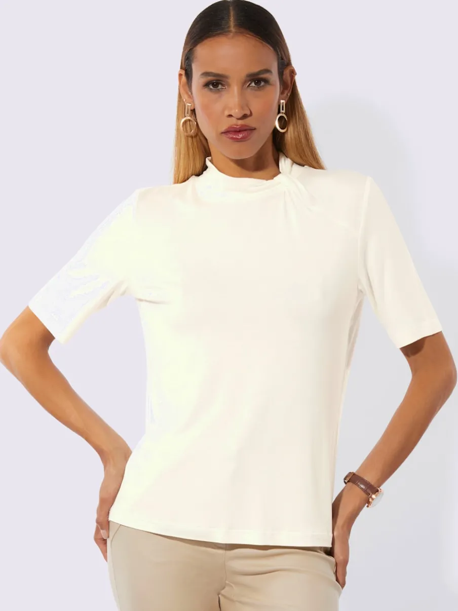 T-shirt à col montant froncé en viscose écologique
