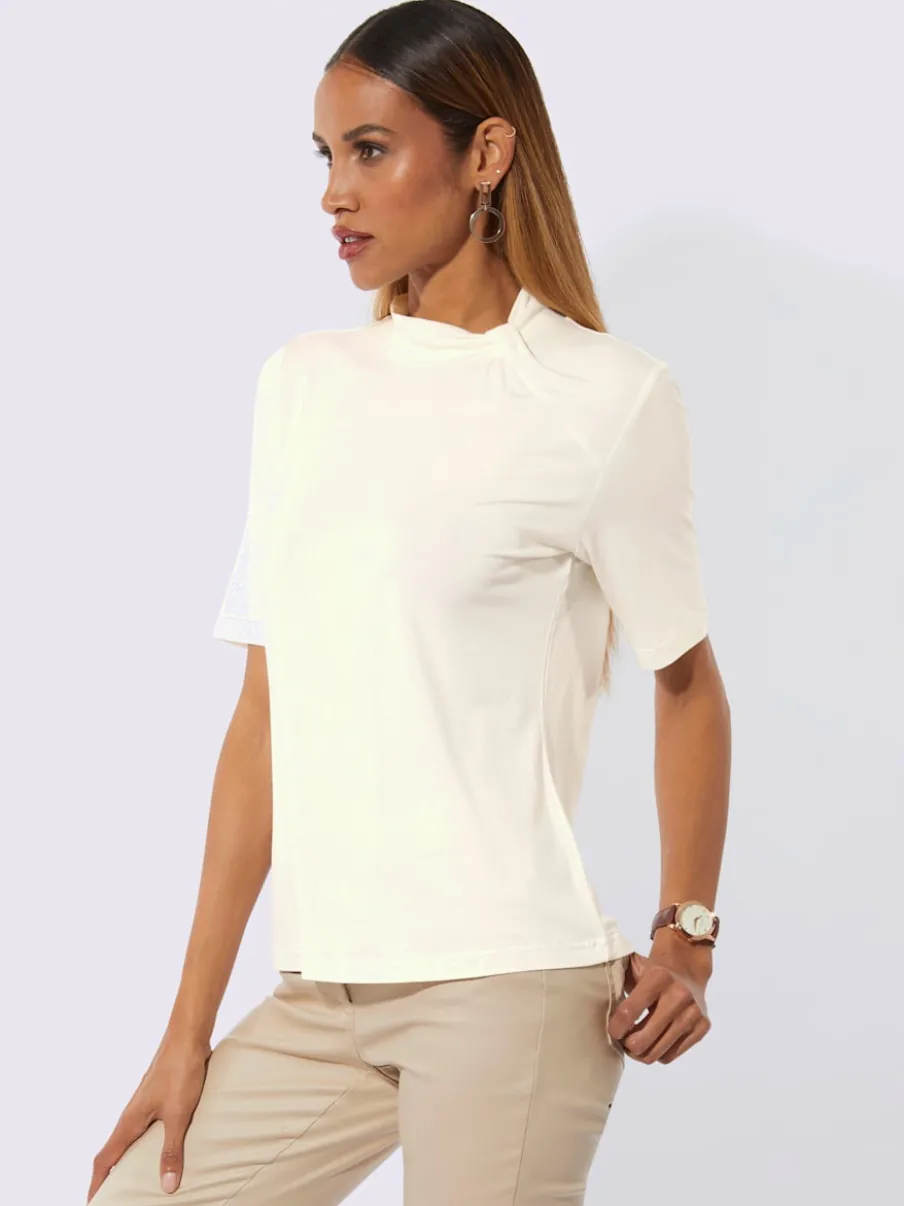 T-shirt à col montant froncé en viscose écologique