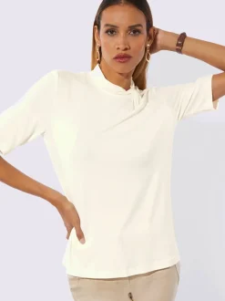 T-shirt à col montant froncé en viscose écologique