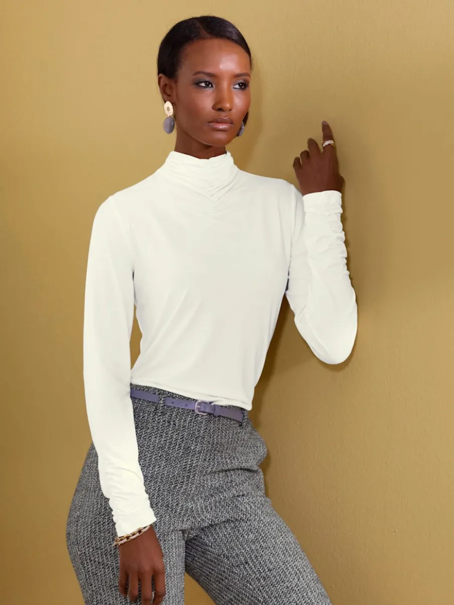 T-shirt col montant manches longues en viscose douce