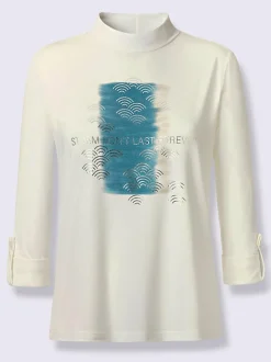 T-shirt col montant manches longues imprimé brillant doux
