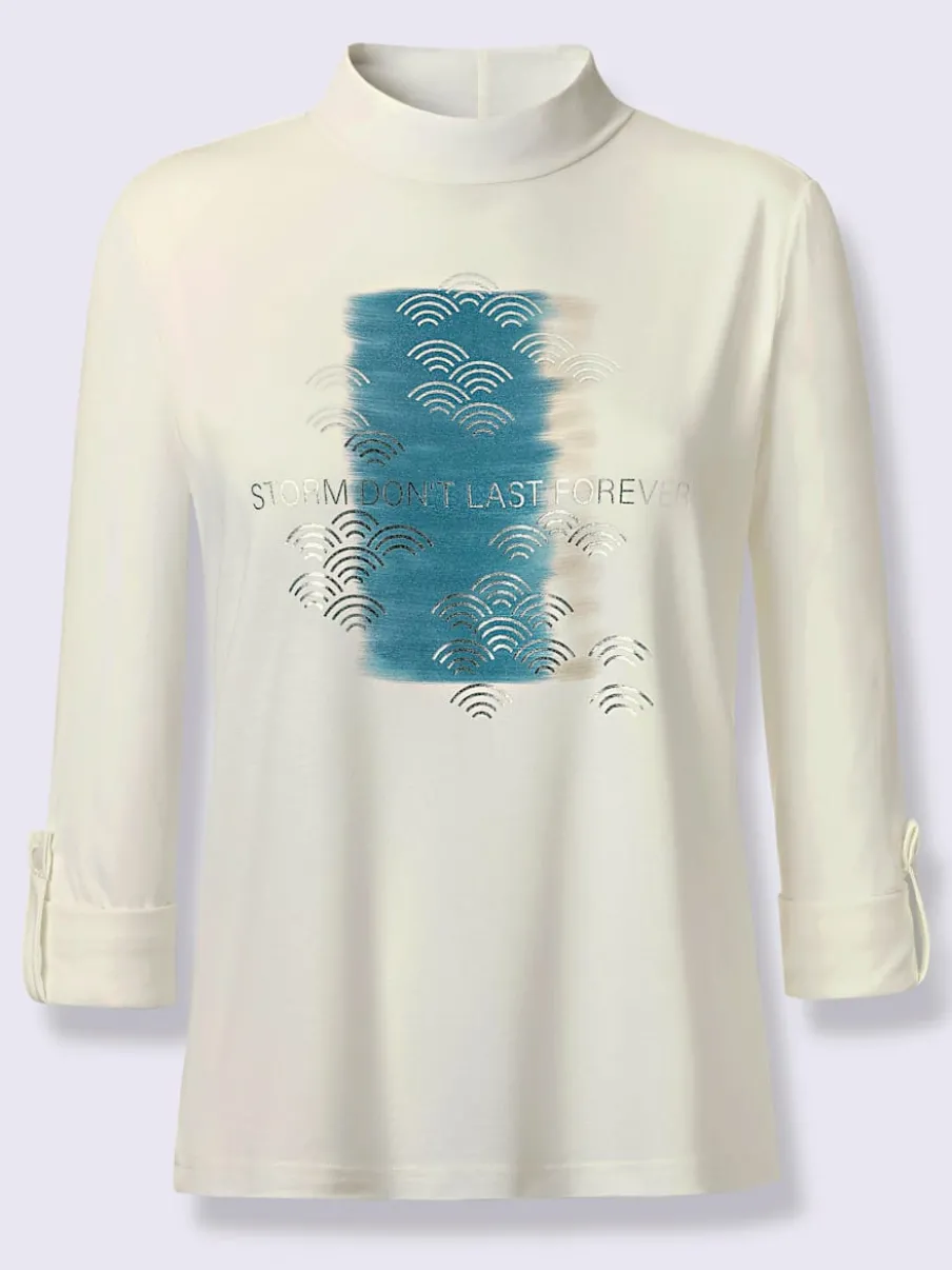 T-shirt col montant manches longues imprimé brillant doux