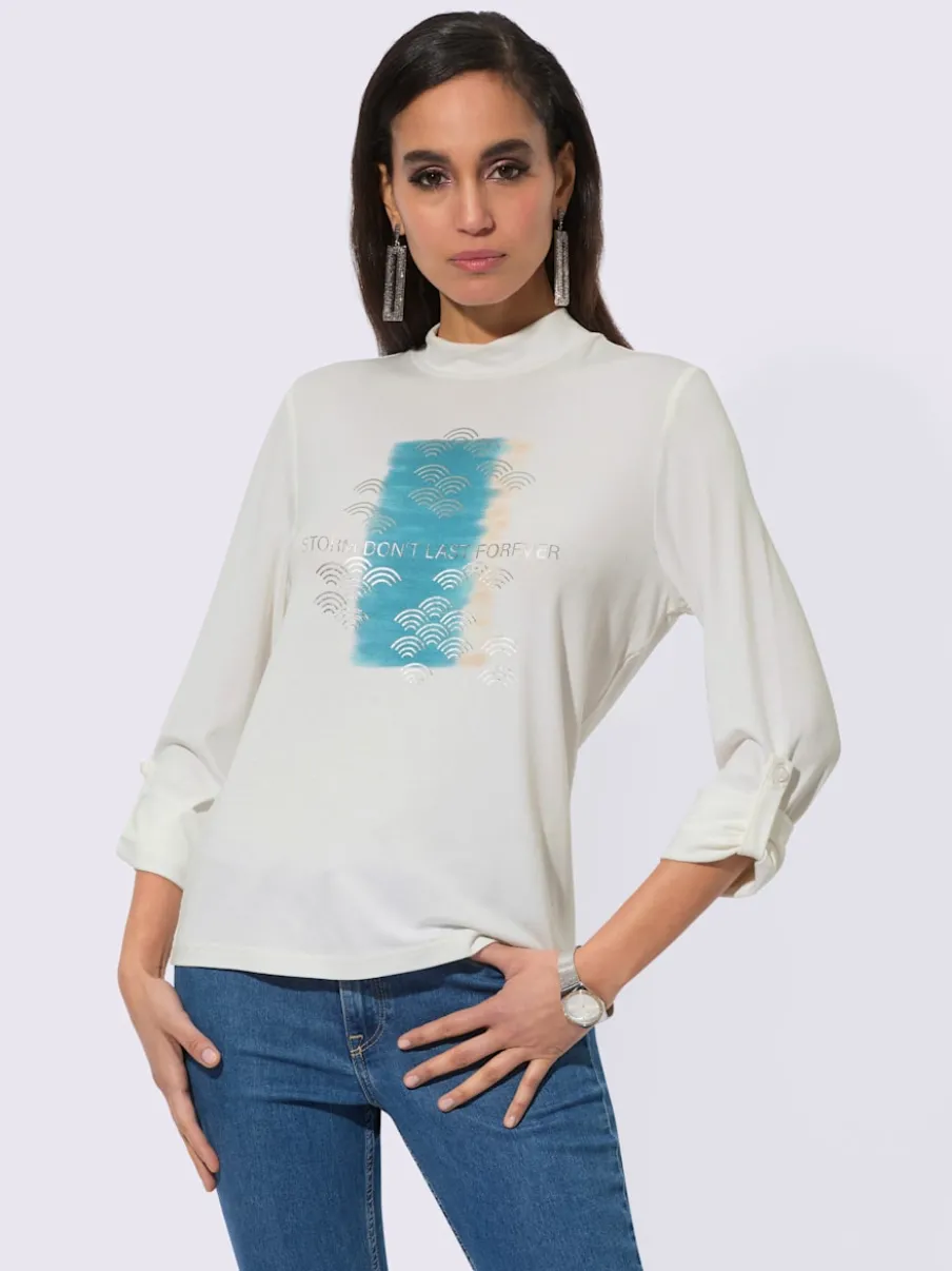 T-shirt col montant manches longues imprimé brillant doux