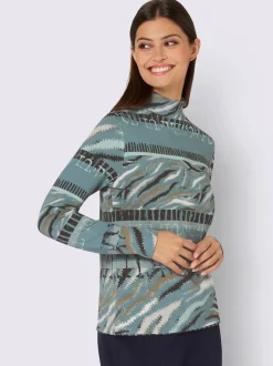 T-shirt à col montant à rayures graphiques en viscose