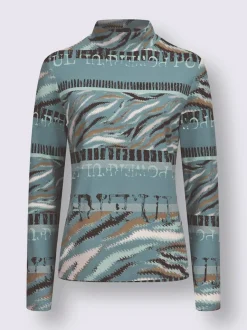 T-shirt à col montant à rayures graphiques en viscose