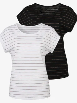 T-shirt à col rond avec bandes en lurex et ourlet arrondi