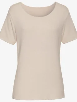 T-shirt à col rond avec bords pailletés raffinés et manches finies