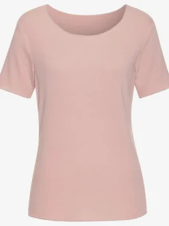 T-shirt à col rond avec bords pailletés raffinés et manches finies