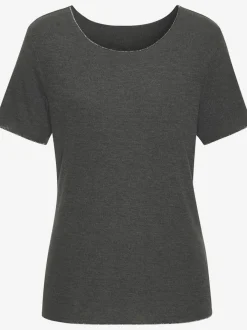 T-shirt à col rond avec bords pailletés raffinés et manches finies