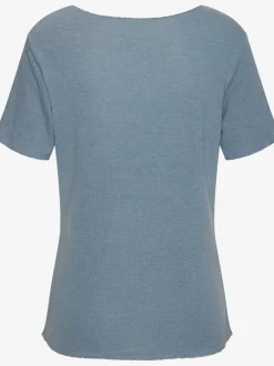 T-shirt à col rond avec bords pailletés raffinés et manches finies