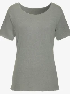 T-shirt à col rond avec bords pailletés raffinés et manches finies