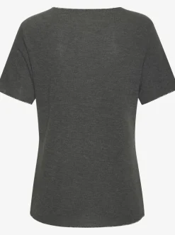 T-shirt à col rond avec bords pailletés raffinés et manches finies