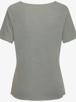 T-shirt à col rond avec bords pailletés raffinés et manches finies