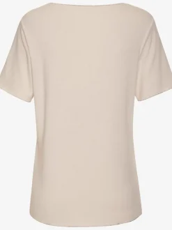 T-shirt à col rond avec bords pailletés raffinés et manches finies
