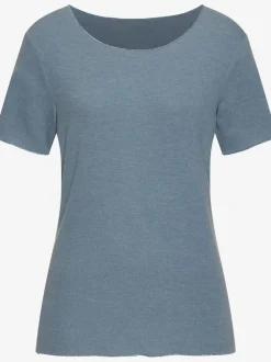 T-shirt à col rond avec bords pailletés raffinés et manches finies