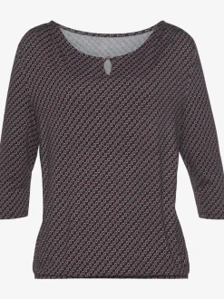 T-shirt à col rond avec boutons et manches 3/4 en viscose douce
