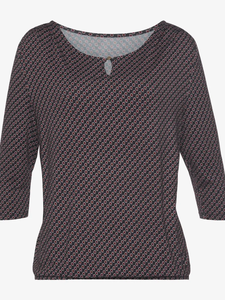 T-shirt à col rond avec boutons et manches 3/4 en viscose douce
