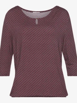 T-shirt à col rond avec boutons et manches 3/4 en viscose douce
