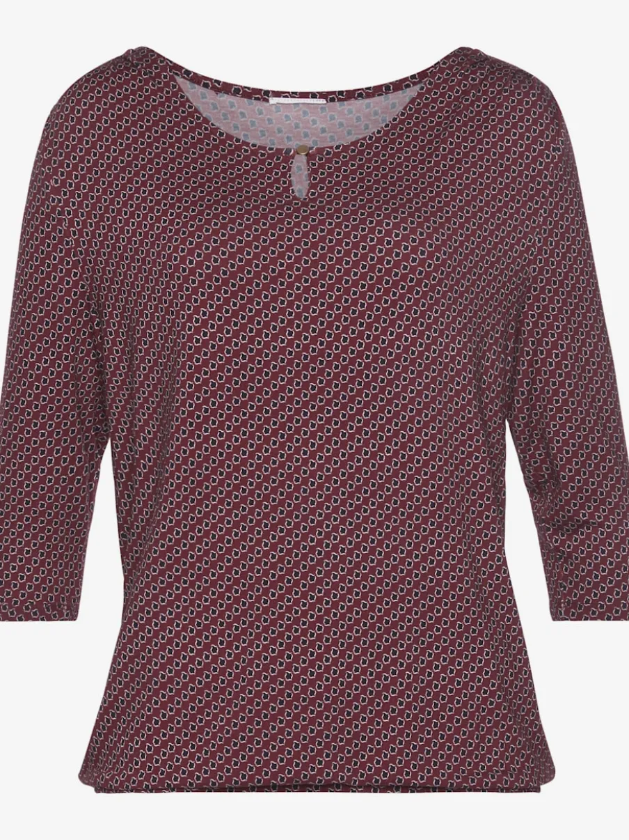 T-shirt à col rond avec boutons et manches 3/4 en viscose douce