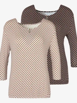T-shirt à col rond avec boutons et manches 3/4 en viscose